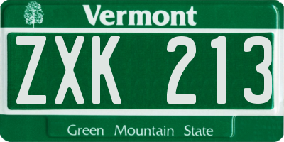 VT license plate ZXK213