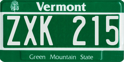 VT license plate ZXK215