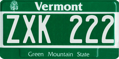 VT license plate ZXK222