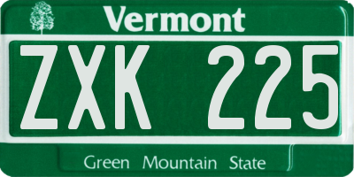 VT license plate ZXK225