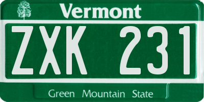 VT license plate ZXK231