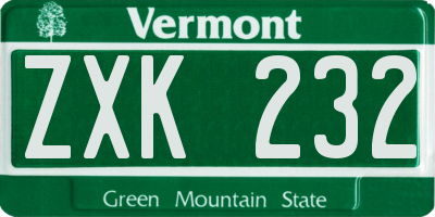 VT license plate ZXK232