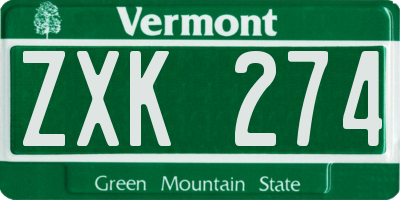 VT license plate ZXK274