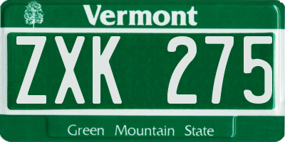 VT license plate ZXK275