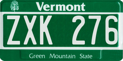 VT license plate ZXK276