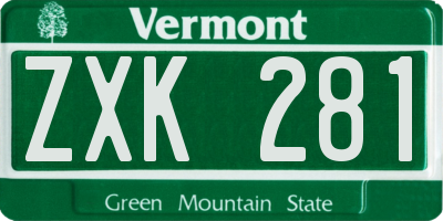 VT license plate ZXK281