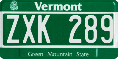 VT license plate ZXK289