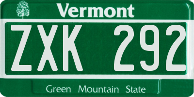VT license plate ZXK292