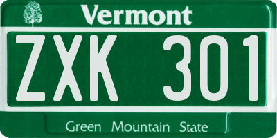 VT license plate ZXK301