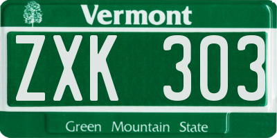 VT license plate ZXK303