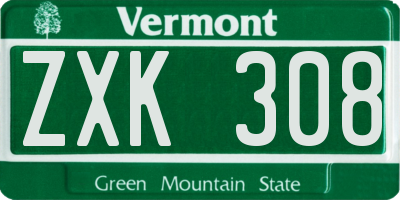 VT license plate ZXK308