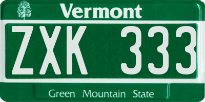 VT license plate ZXK333