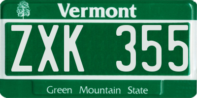 VT license plate ZXK355