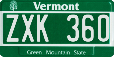 VT license plate ZXK360
