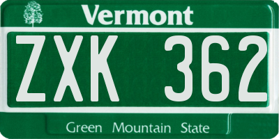 VT license plate ZXK362