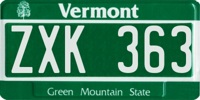 VT license plate ZXK363