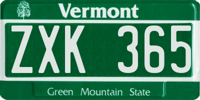 VT license plate ZXK365