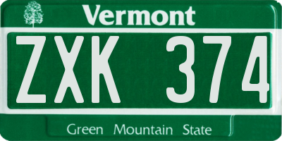 VT license plate ZXK374