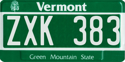 VT license plate ZXK383