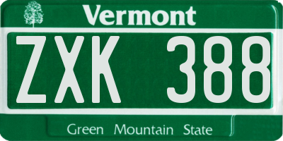 VT license plate ZXK388