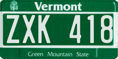 VT license plate ZXK418