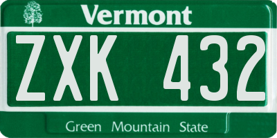 VT license plate ZXK432