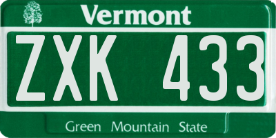 VT license plate ZXK433