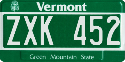 VT license plate ZXK452