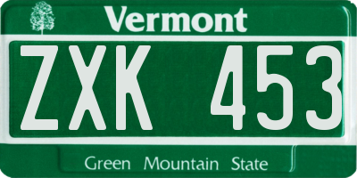 VT license plate ZXK453