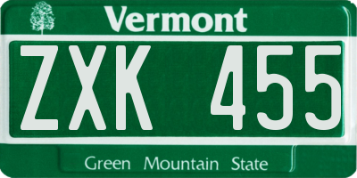 VT license plate ZXK455