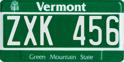 VT license plate ZXK456
