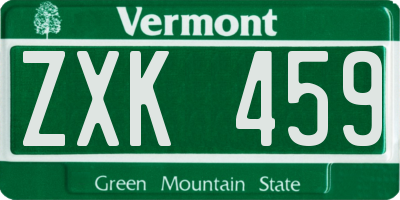 VT license plate ZXK459