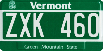 VT license plate ZXK460