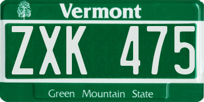 VT license plate ZXK475