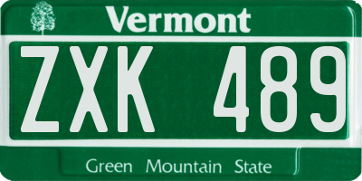VT license plate ZXK489