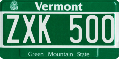 VT license plate ZXK500