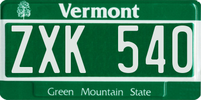VT license plate ZXK540