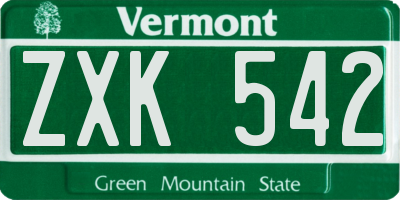 VT license plate ZXK542