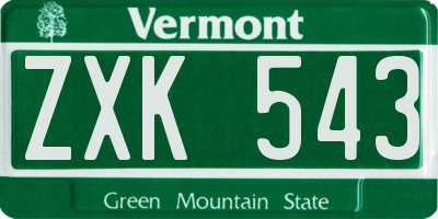 VT license plate ZXK543
