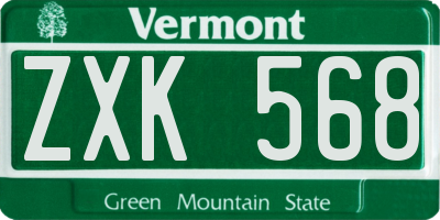 VT license plate ZXK568