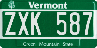 VT license plate ZXK587