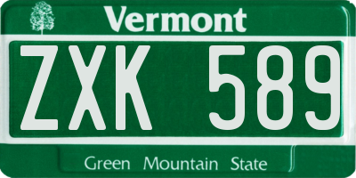 VT license plate ZXK589