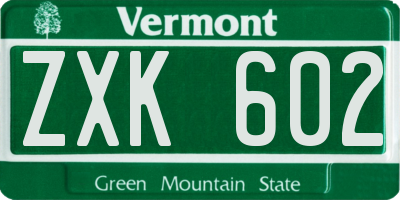 VT license plate ZXK602