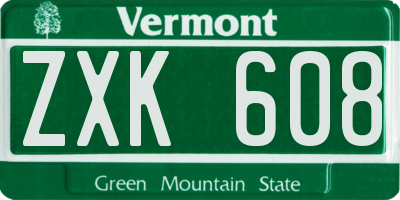 VT license plate ZXK608