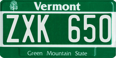 VT license plate ZXK650