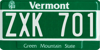 VT license plate ZXK701