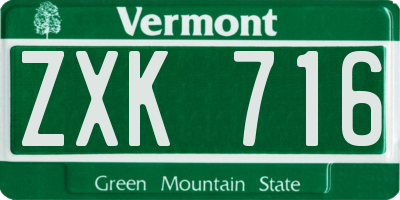 VT license plate ZXK716