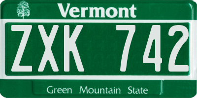 VT license plate ZXK742