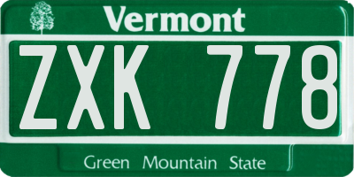 VT license plate ZXK778