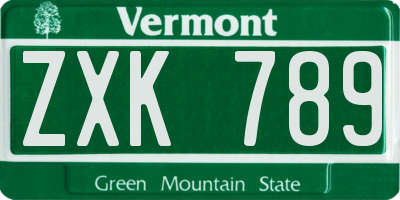 VT license plate ZXK789